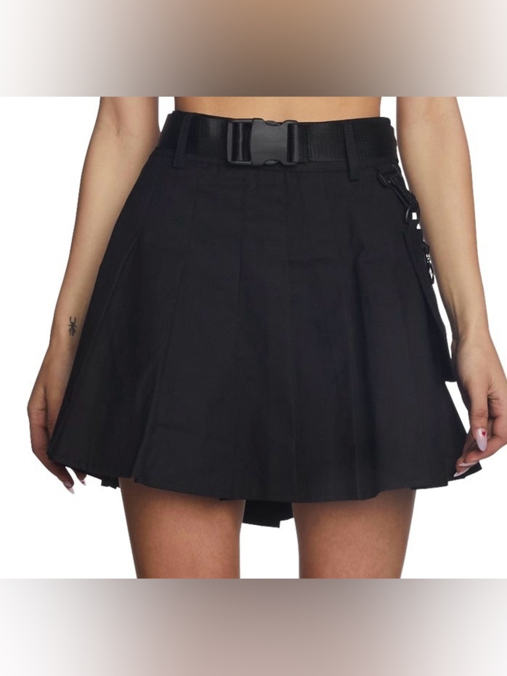 Black Pleated Mini Skirt with Buckle Belt Size XS